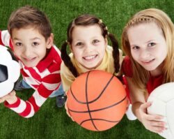 Kids playing with basketball