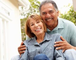 Senior couple relaxing in garden