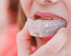 A Women putting her aligners